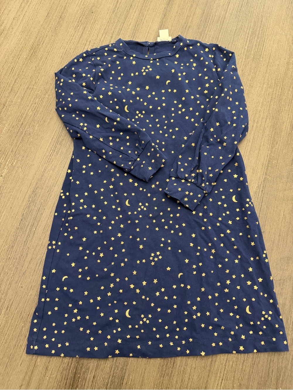 Girls Crewcuts Navy Star & Moon Print Long Sleeve Cotton Dress